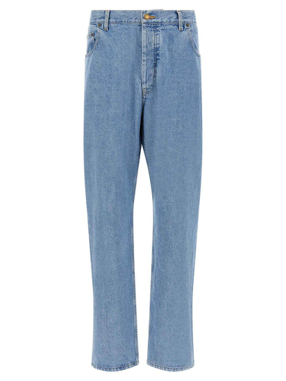 Blue Cotton Straight-Leg Jeans