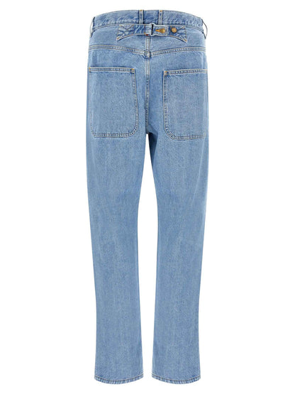 Blue Cotton Straight-Leg Jeans