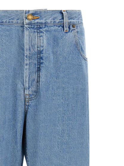 Blue Cotton Straight-Leg Jeans