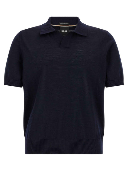 Blue Virgin Wool Polo Shirt