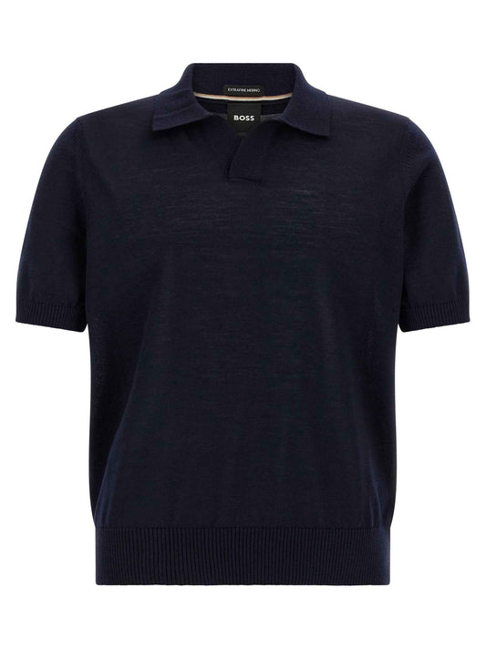 Blue Virgin Wool Polo Shirt