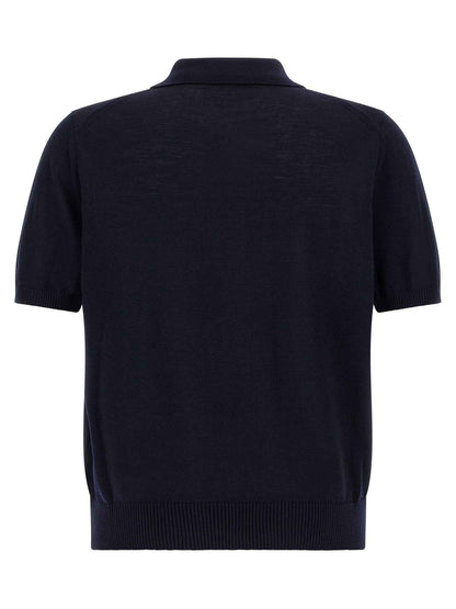 Blue Virgin Wool Polo Shirt