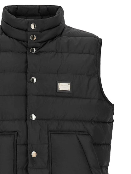 Black Polyester Sleeveless Jacket