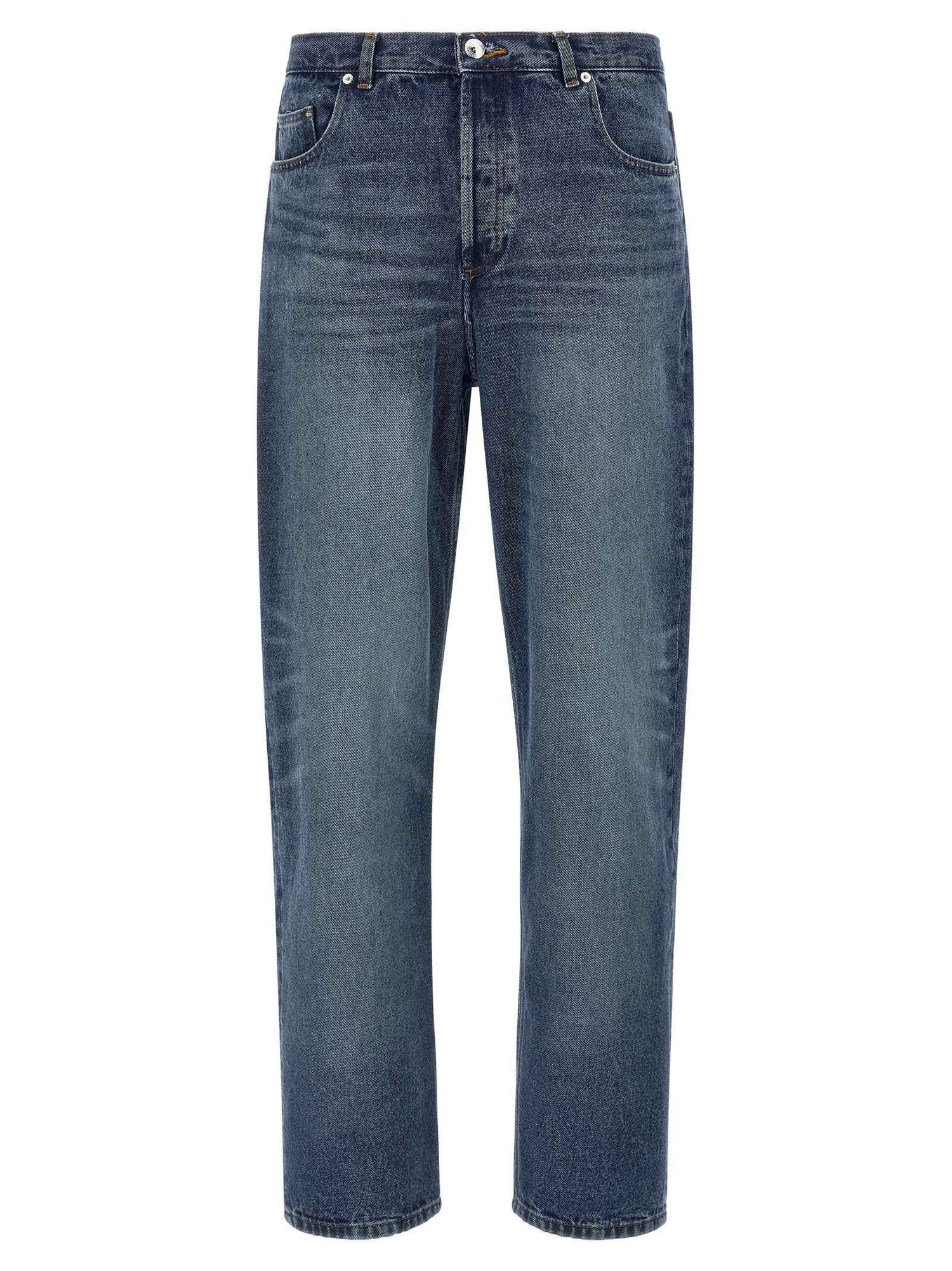 Blue Cotton Straight-Leg Jeans