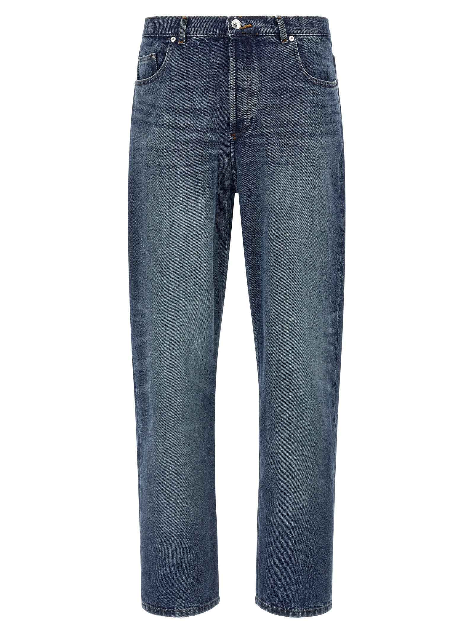 Blue Cotton Straight-Leg Jeans