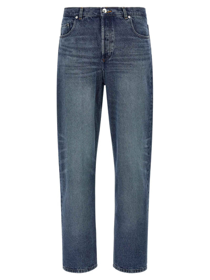 Blue Cotton Straight-Leg Jeans