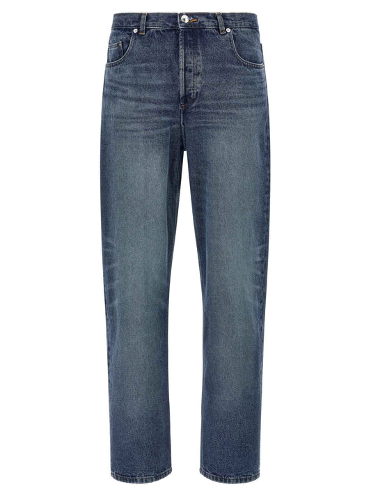 Blue Cotton Straight-Leg Jeans