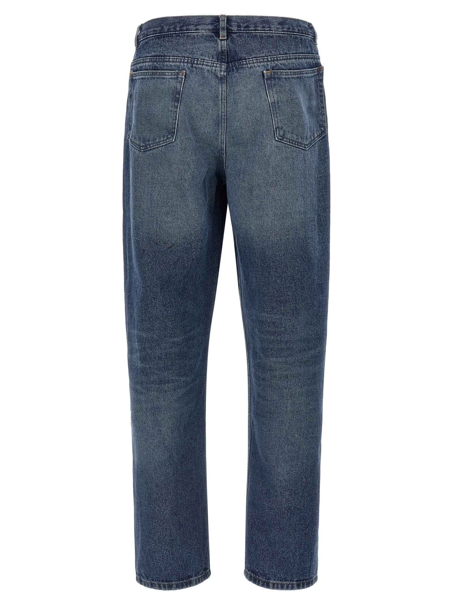 Blue Cotton Straight-Leg Jeans