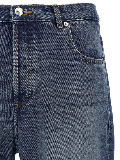 Blue Cotton Straight-Leg Jeans