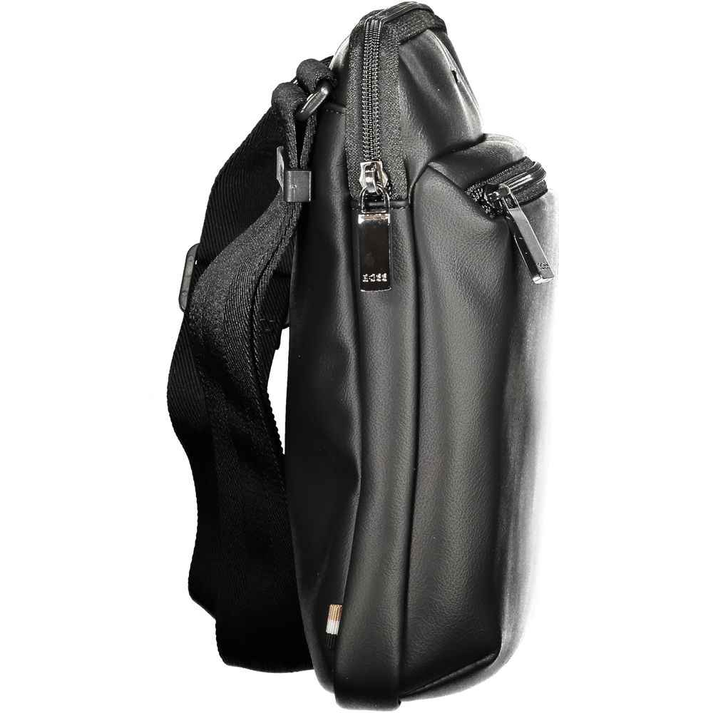 Black Polyurethane Men's Shoulder Bag