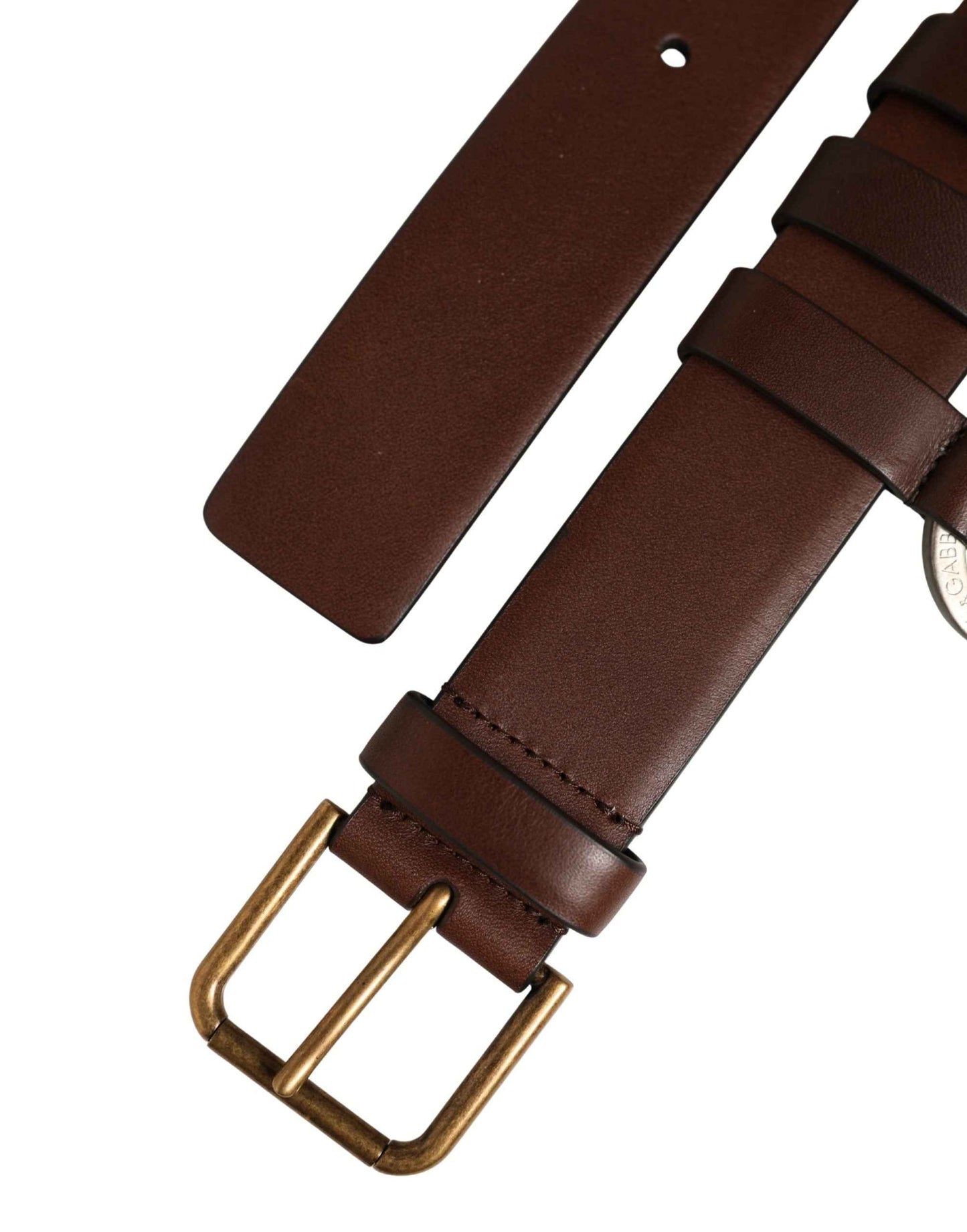 Men Brown Leather Gold Buckle Carabine Belt