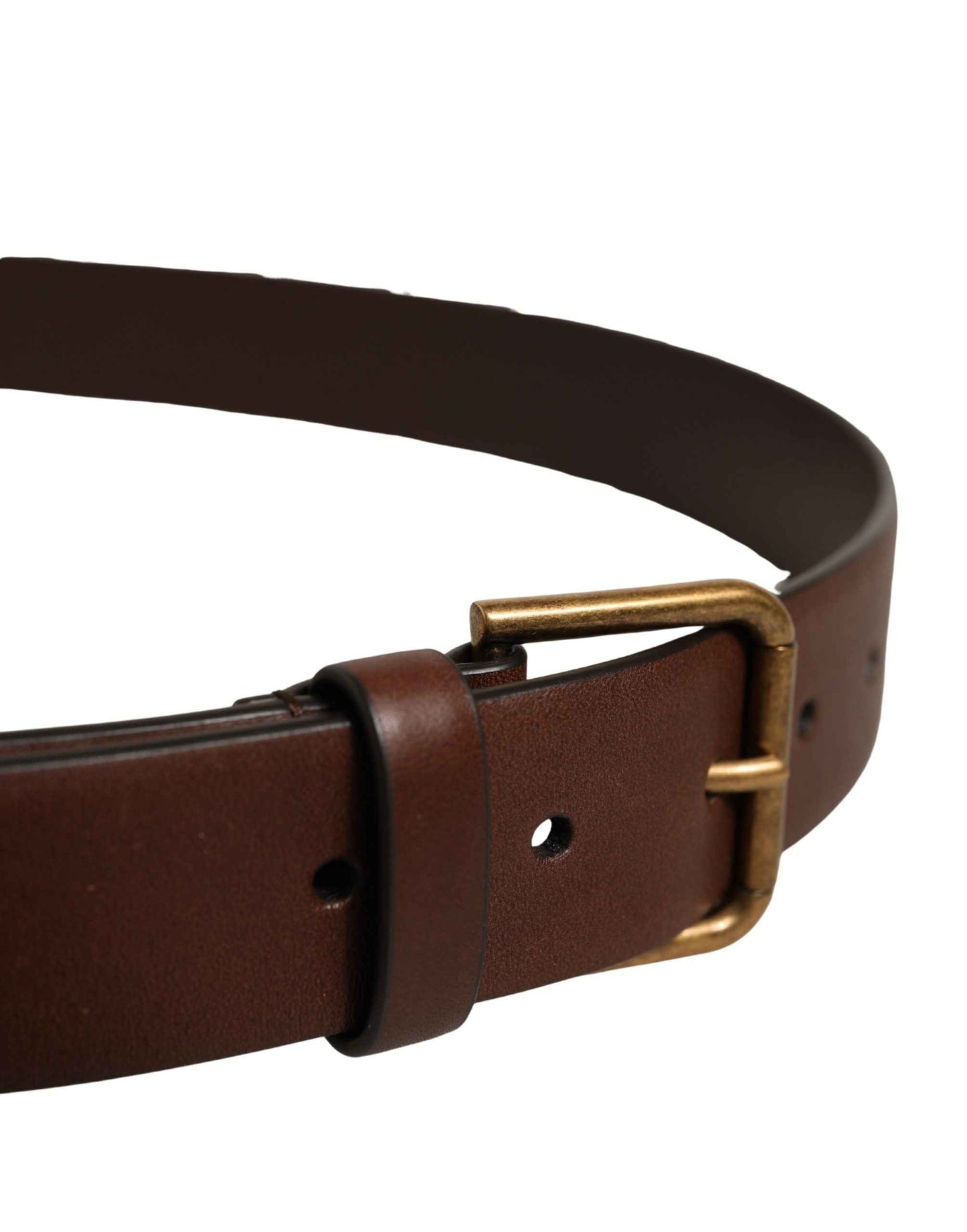 Men Brown Leather Gold Buckle Carabine Belt
