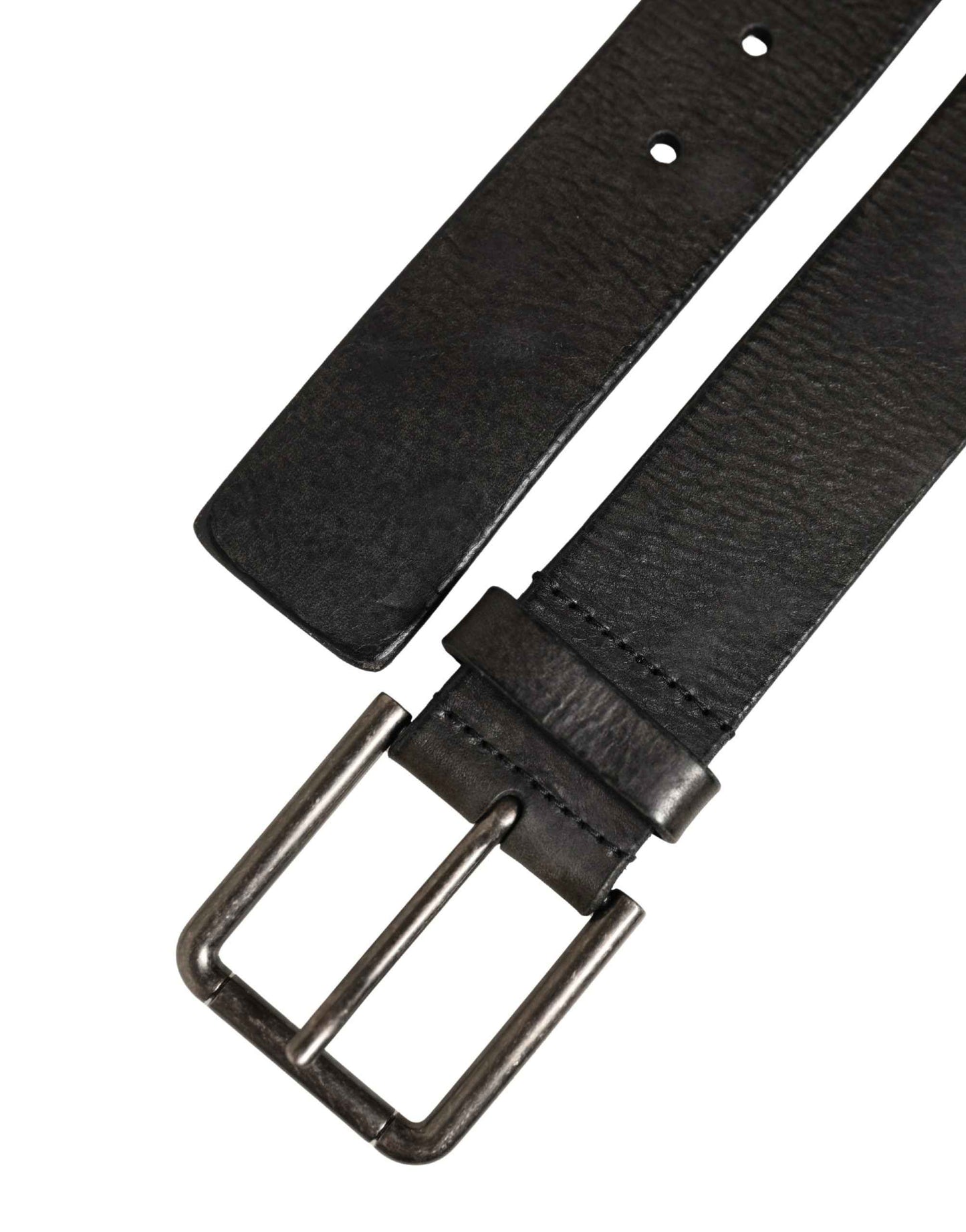 Black Leather Brushed Metal Buckle Men Belt
