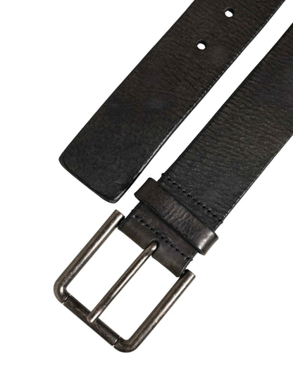 Black Leather Brushed Metal Buckle Men Belt
