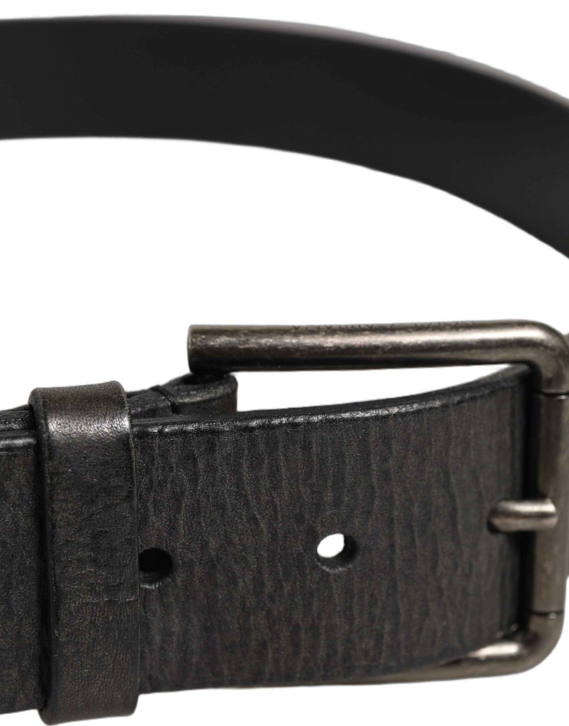 Black Leather Brushed Metal Buckle Men Belt