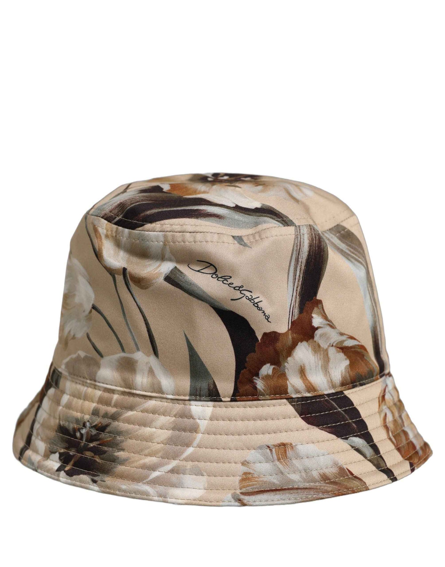 Men Beige Floral Wide Brim Bucket Capello Hat