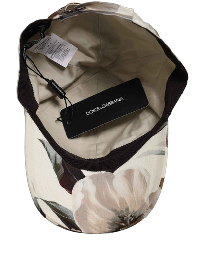 Men Beige Floral Cotton Baseball Capello Hat