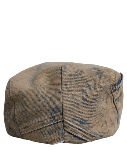 Brown Cotton Denim Newsboy Capello Cabbie Hat