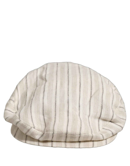 Men Off White Striped Linen Newsboy Capello Hat