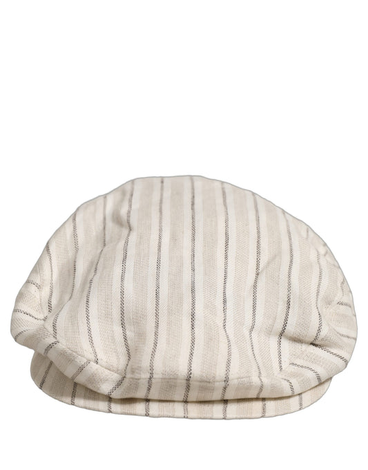 Men Off White Striped Linen Newsboy Capello Hat