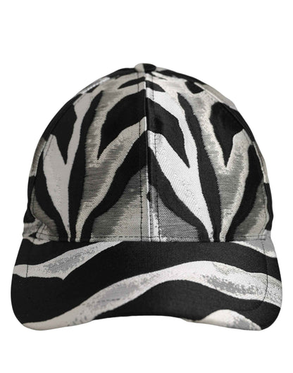 Men Black Silver Zebra Pattern Baseball Cap Hat
