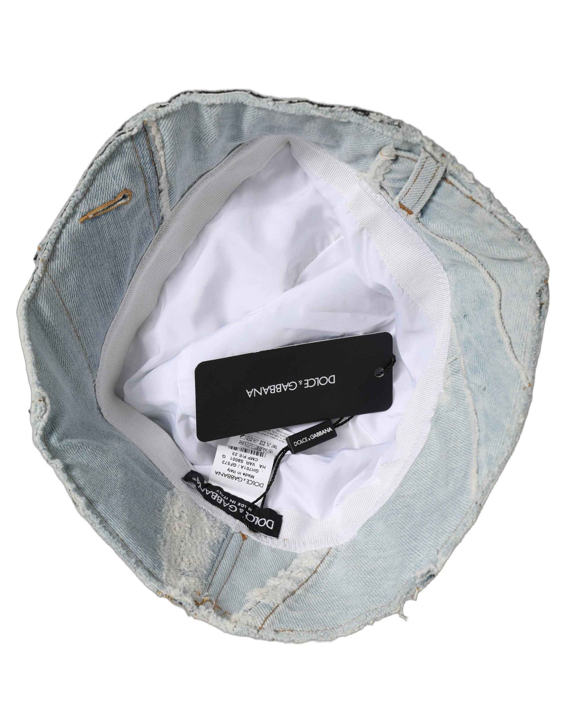 Men Blue Patchwork Cotton Denim Bucket Cap Hat