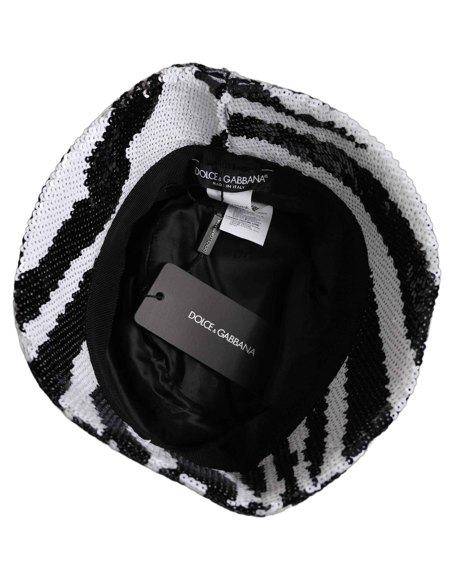 Men Black White Zebra Sequin Bucket Cap Hat