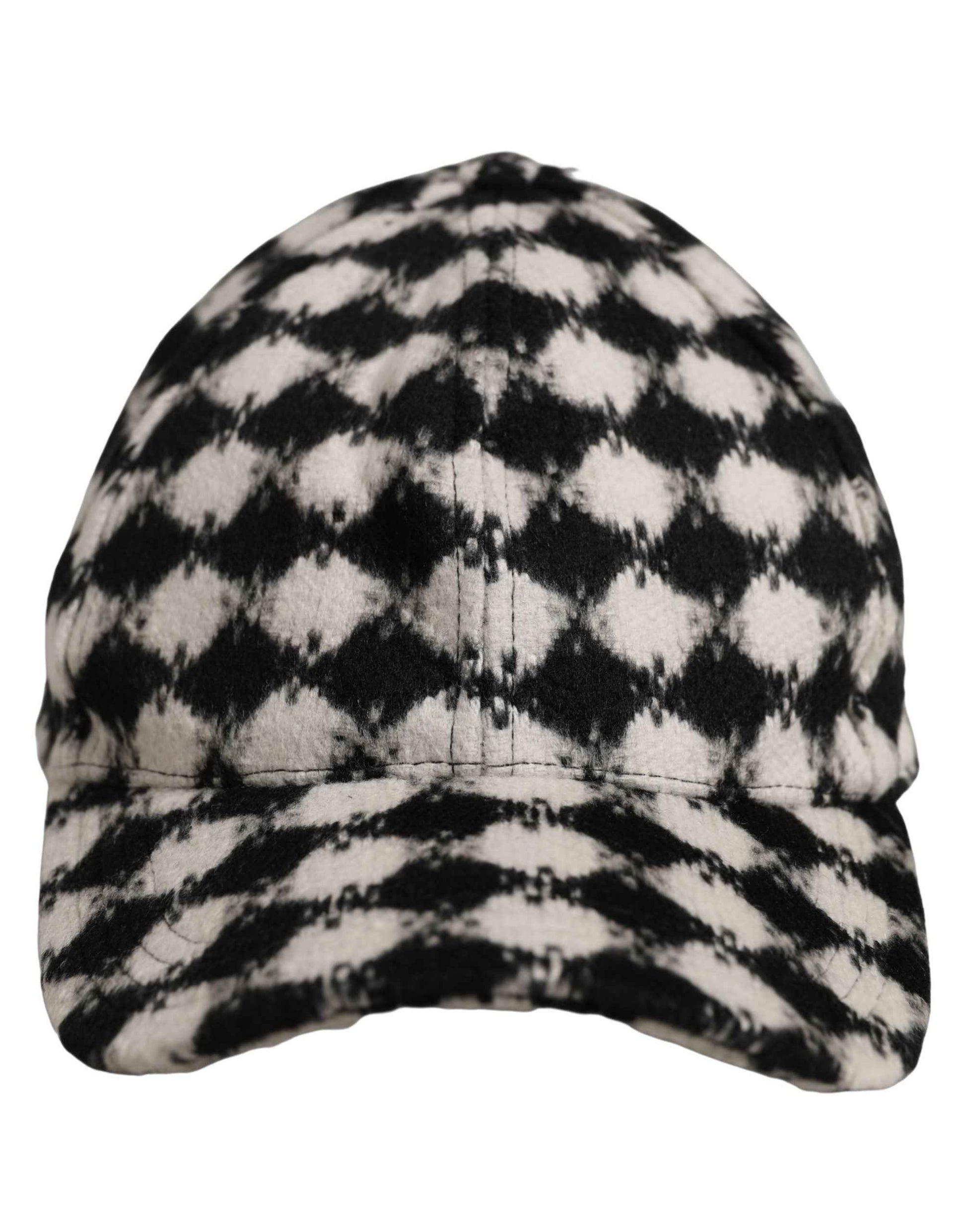 Men Black White Diamond Wool Baseball Cap Hat