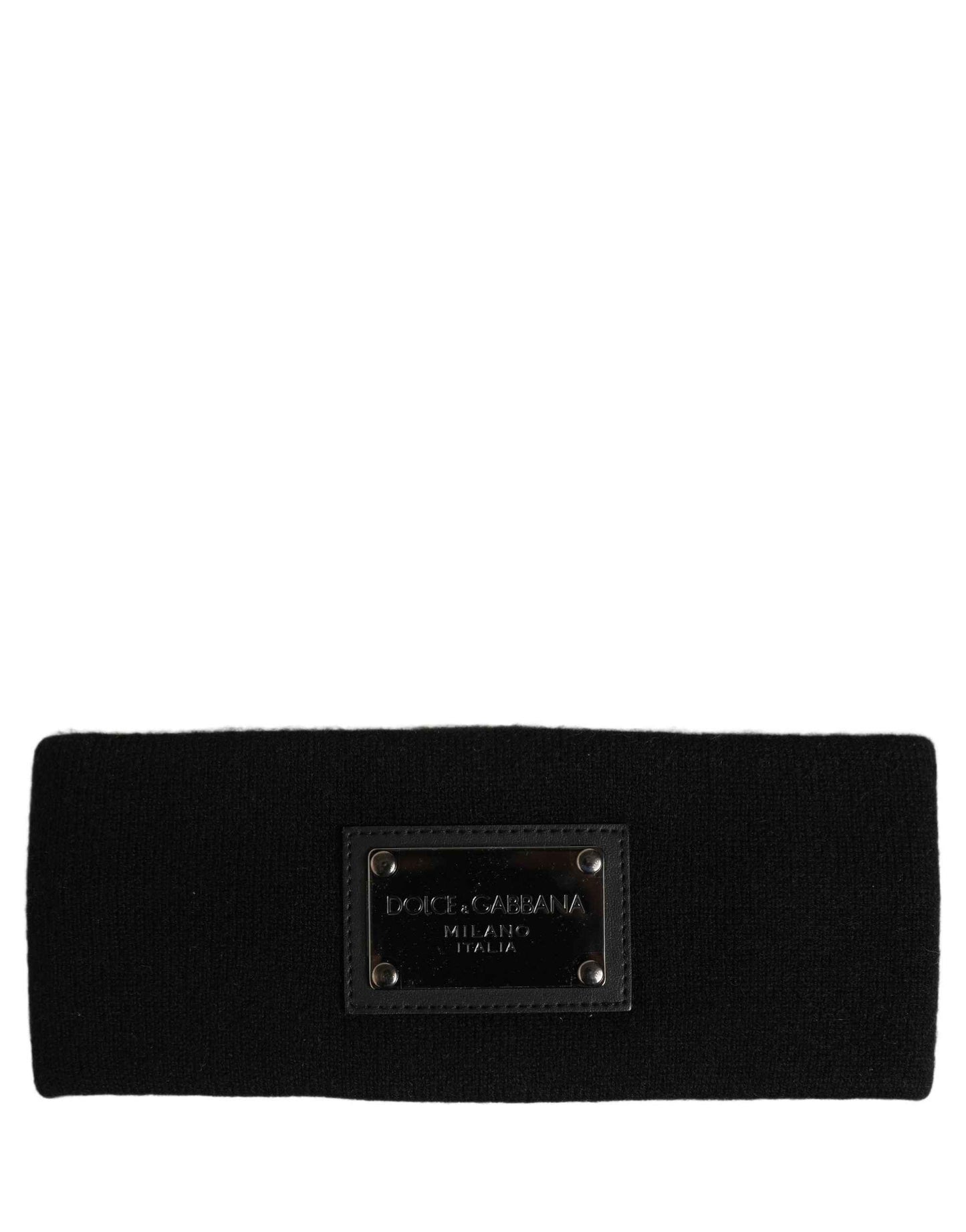 Men Black Cashmere Logo Plaque Head Band One Size Hat