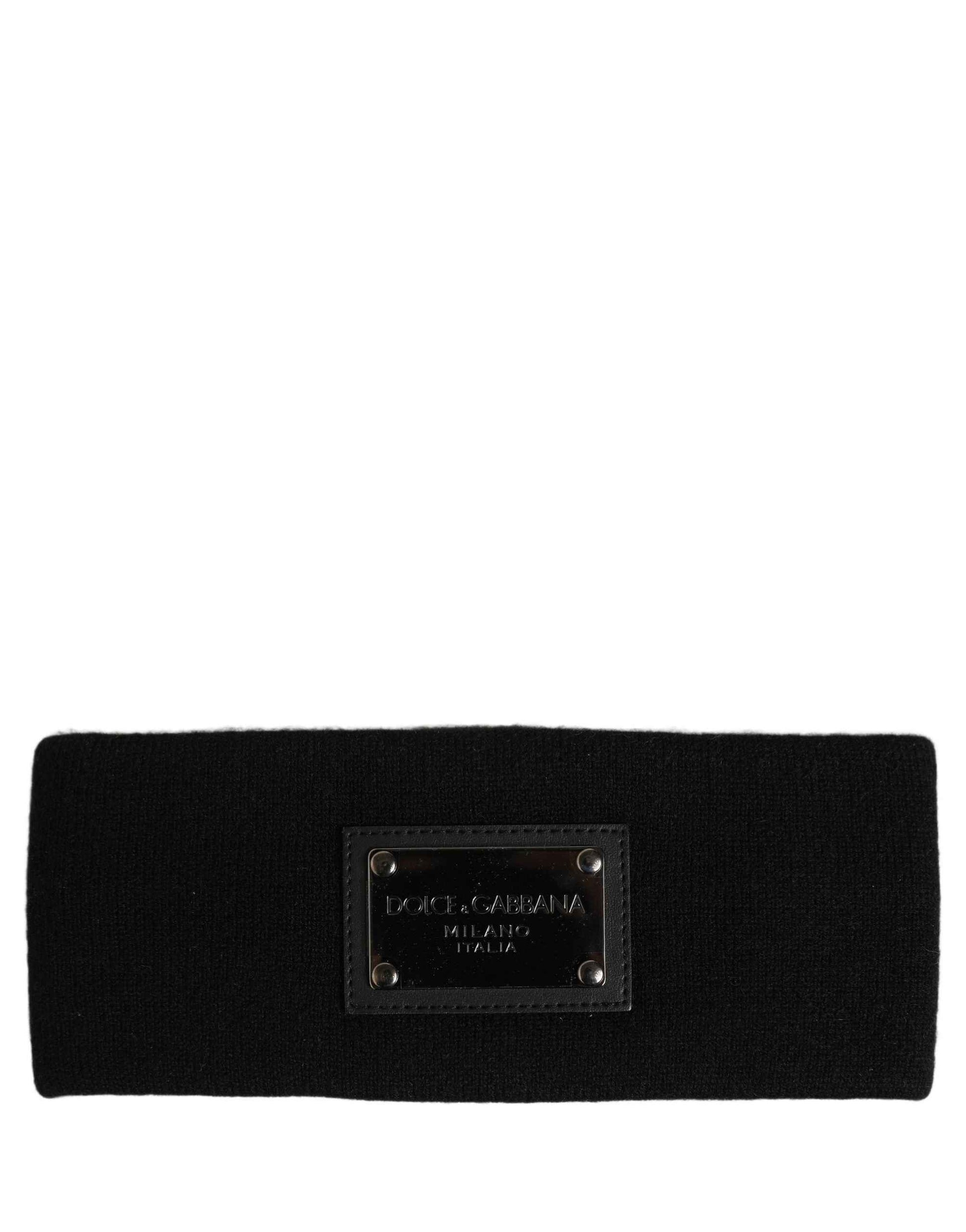 Men Black Cashmere Logo Plaque Head Band One Size Hat