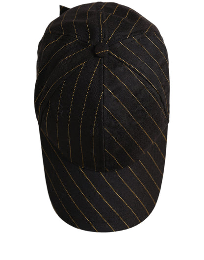 Black Gold Pinstriped Cotton Baseball Cap Hat