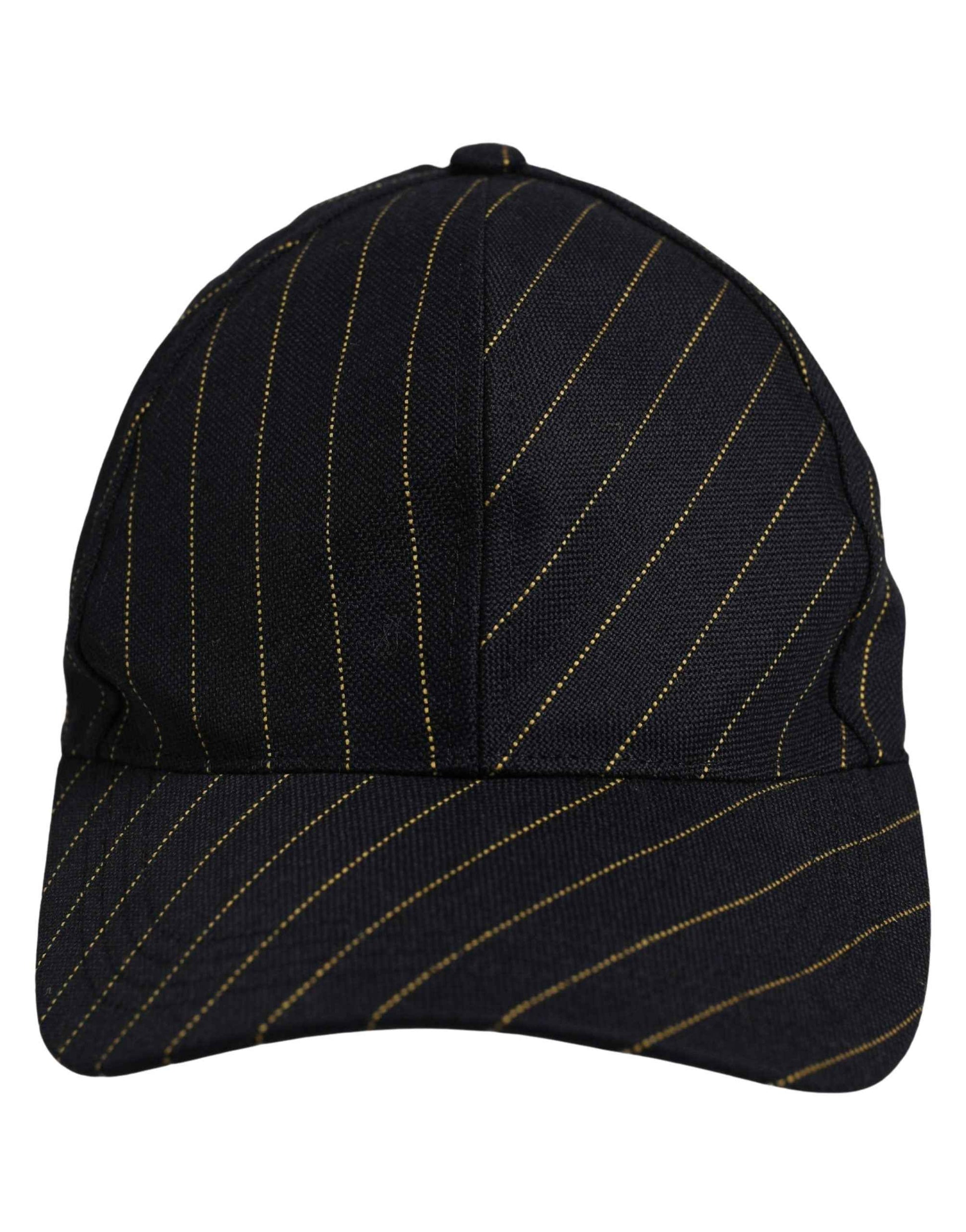 Black Gold Pinstriped Cotton Baseball Cap Hat