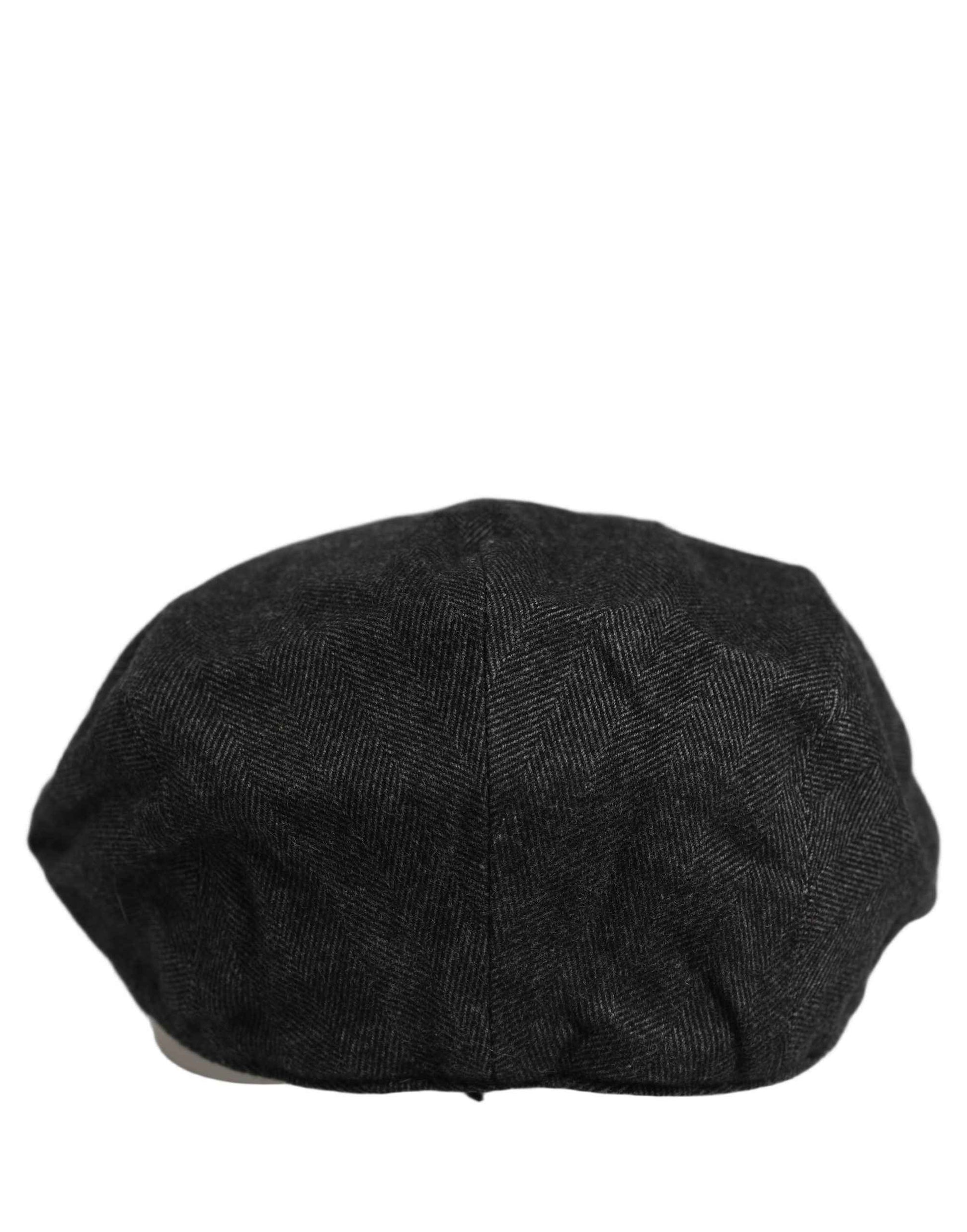 Men Black Cotton Flat Cloth Newsboy Cap Hat