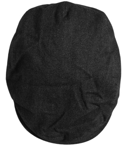 Men Black Cotton Flat Cloth Newsboy Cap Hat
