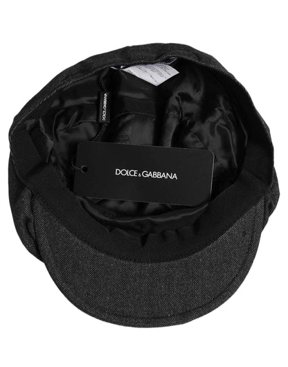 Men Black Cotton Flat Cloth Newsboy Cap Hat