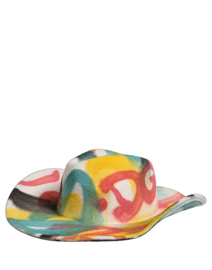 Men White Graffiti Wide Brim Fedora Capello Hat