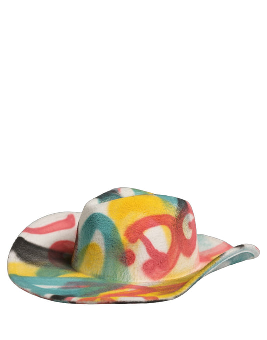 Men White Graffiti Wide Brim Fedora Capello Hat