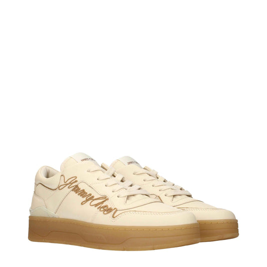 Beige Leather Low Top Sneakers