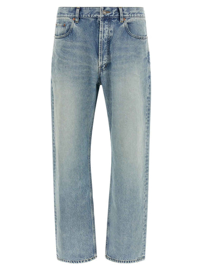 Blue Cotton Straight-Leg Jeans