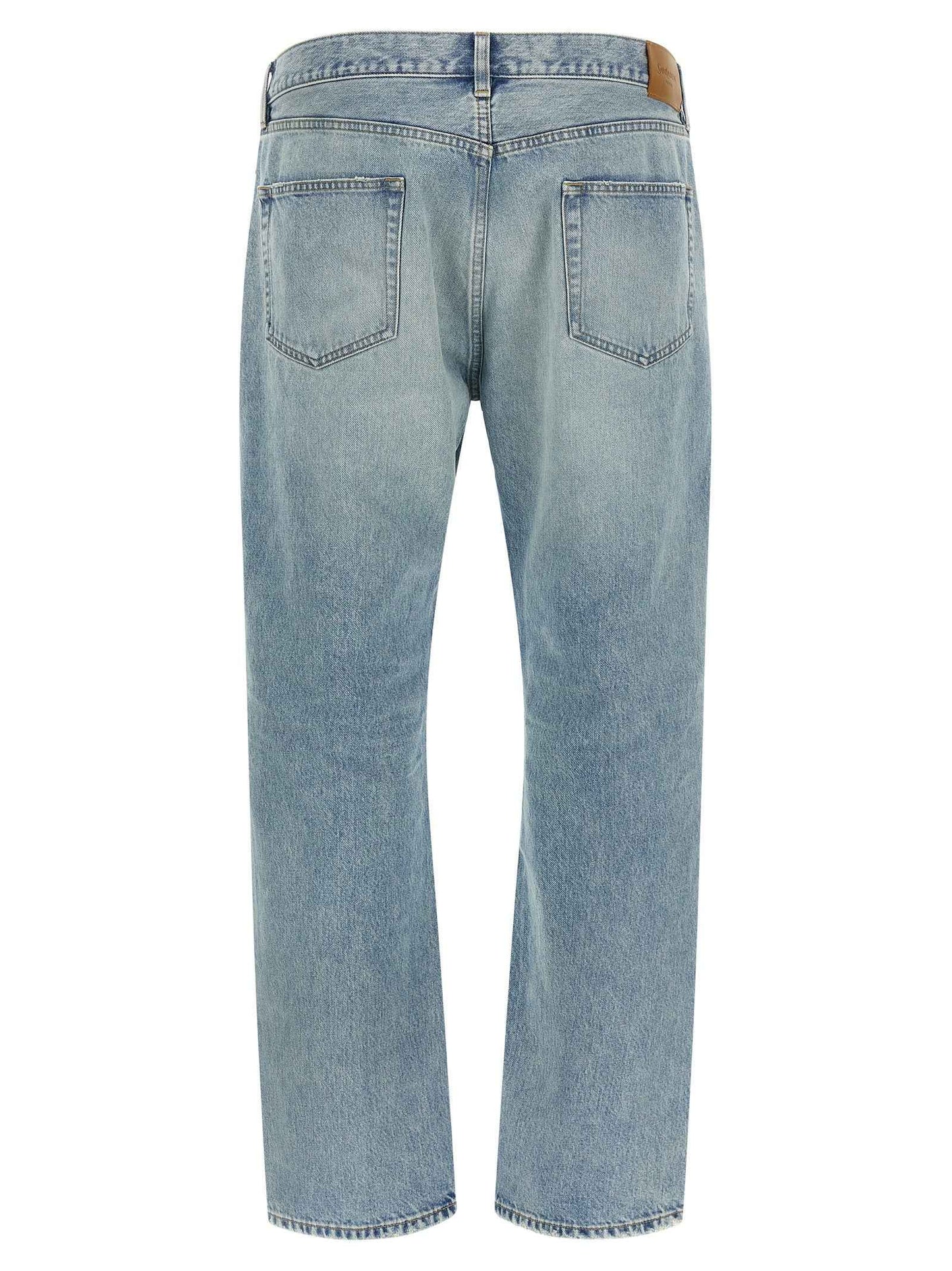 Blue Cotton Straight-Leg Jeans