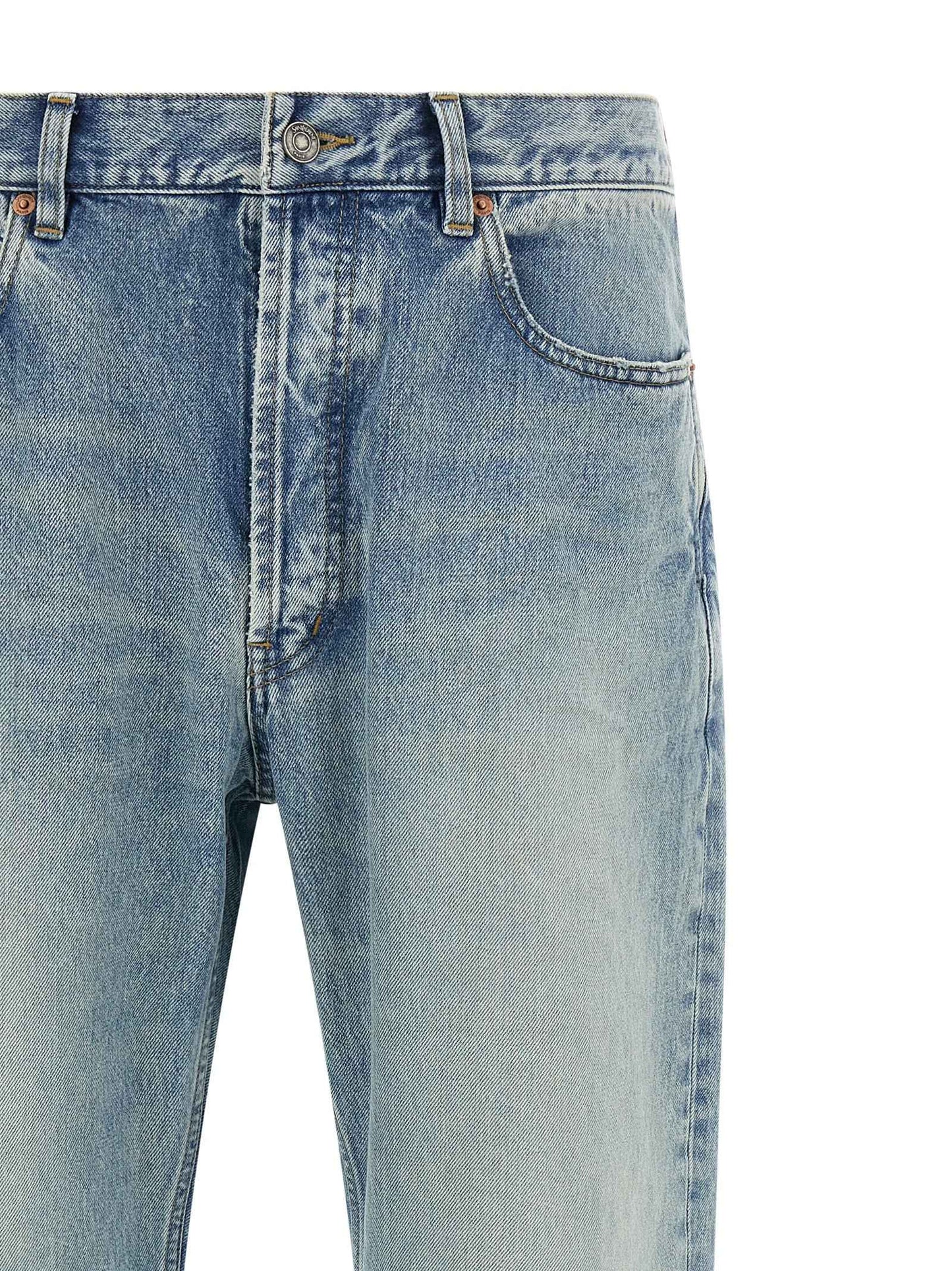 Blue Cotton Straight-Leg Jeans