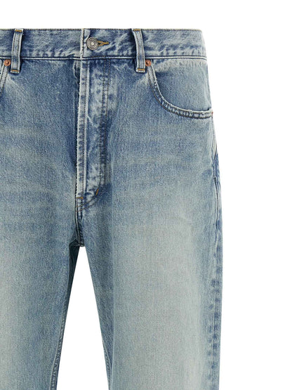 Blue Cotton Straight-Leg Jeans