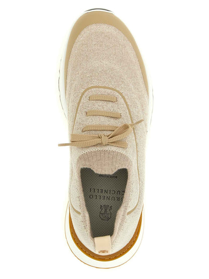 Beige Cotton Athletic Sneakers
