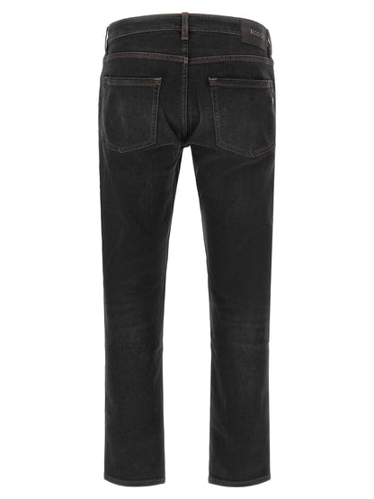 Black Cotton Straight-Leg Jeans