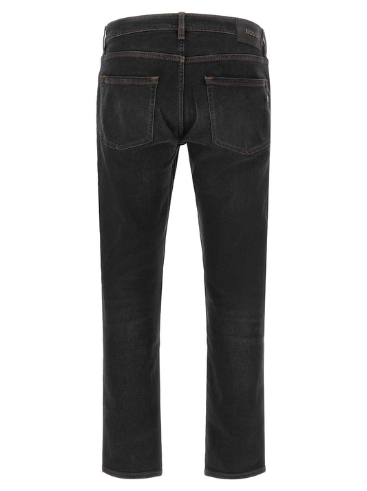 Black Cotton Straight-Leg Jeans
