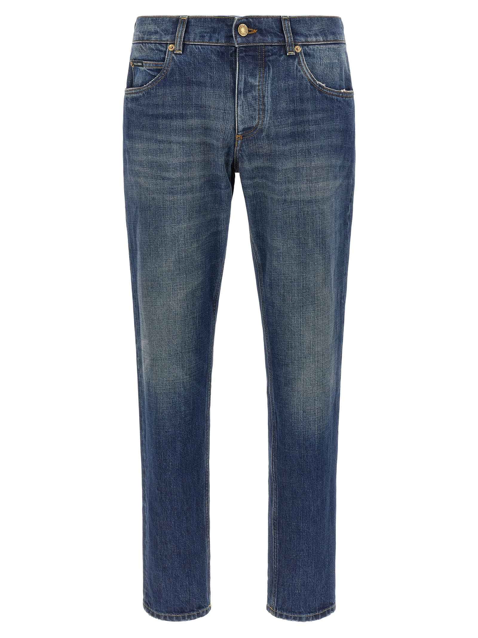 Blue Cotton Straight-Leg Jeans