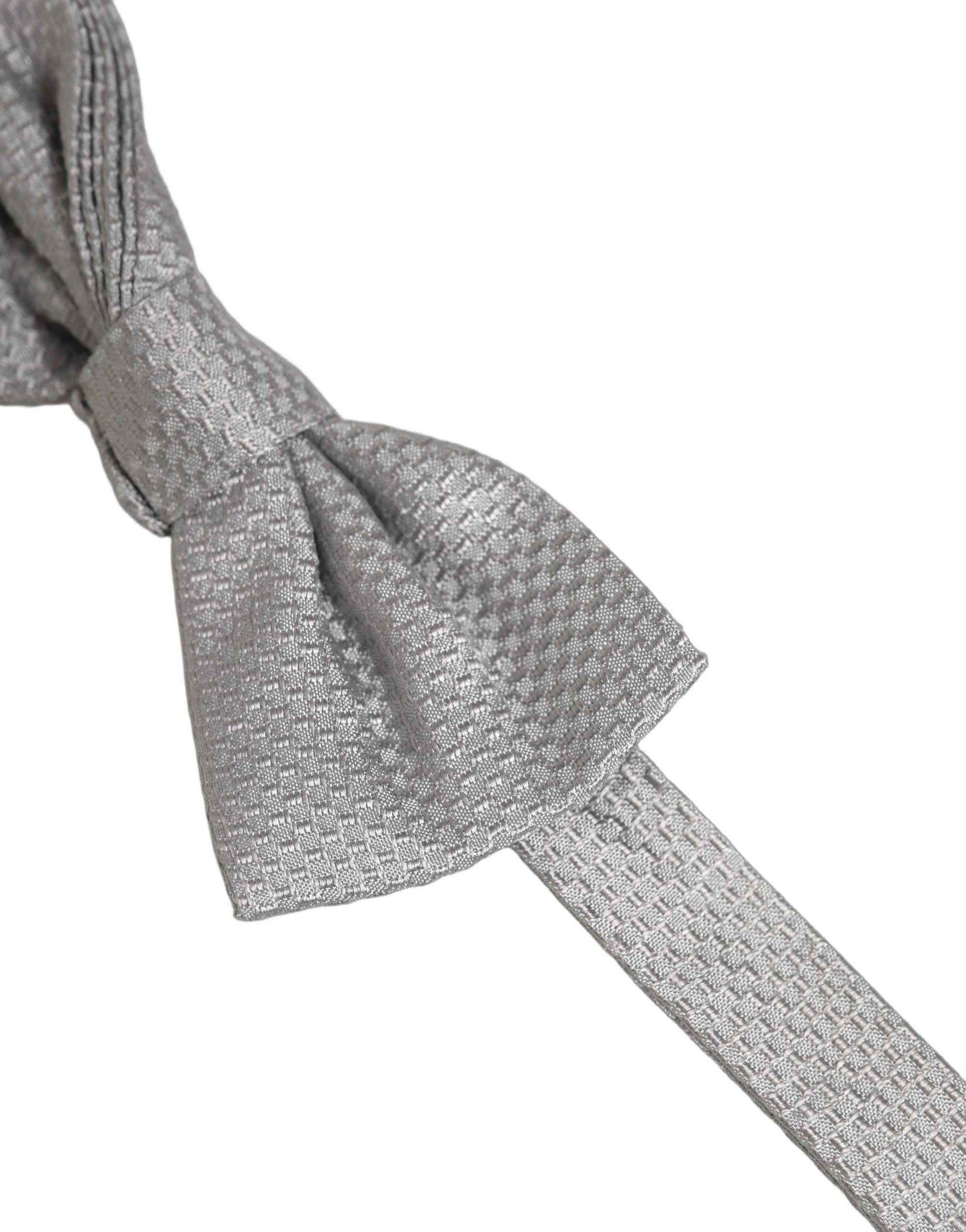 Men Gray 100% Silk Adjustable Neck Papillon Bow Tie