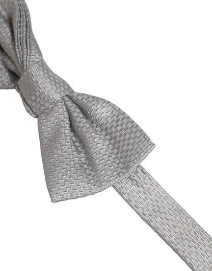 Men Gray 100% Silk Adjustable Neck Papillon Bow Tie