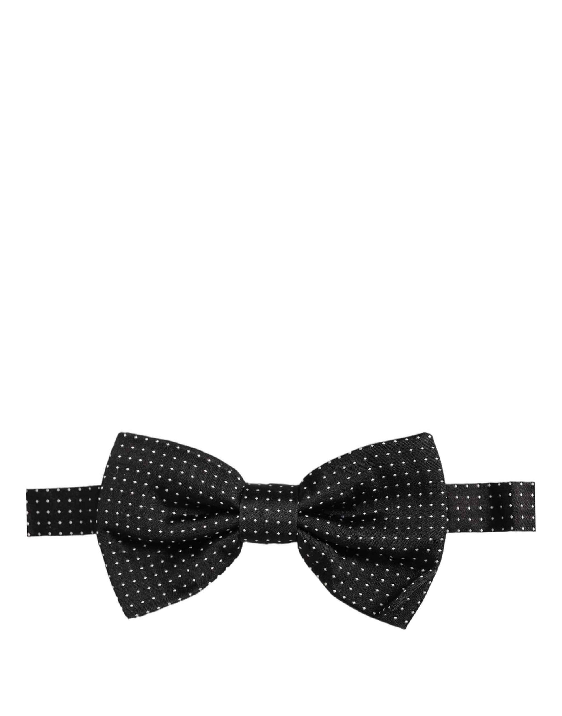 Men Black Polka Dot Silk Adjustable Neck Papillon Bow Tie