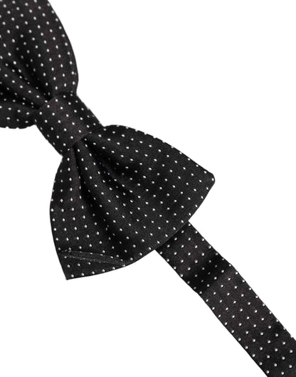 Men Black Polka Dot Silk Adjustable Neck Papillon Bow Tie